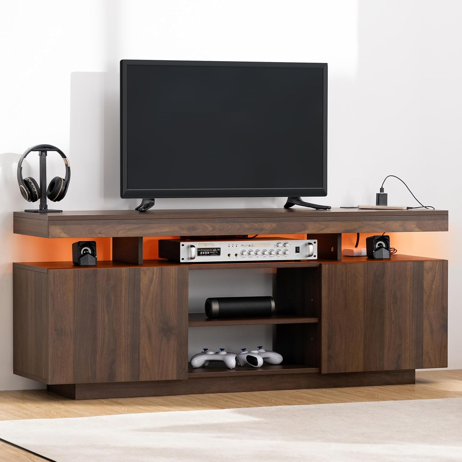 Gaming Console Room - LED-tv-meubel met stopcontacten en opbergruimte, gaming-mediaconsole